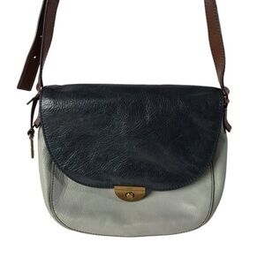 Fossil Blue Brown Pebble Leather Emi Saddle Brass Crossbody Bag